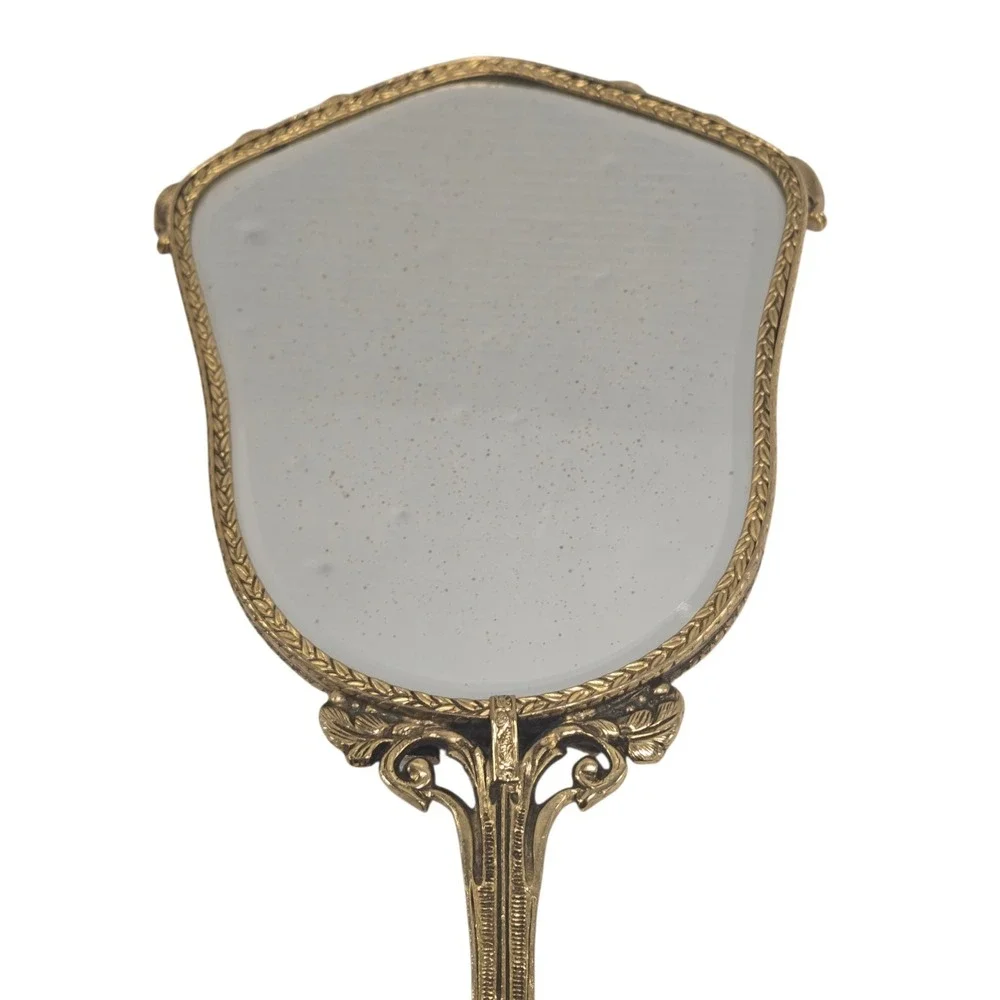 Antique 24kt Gold-Plated‎ Vanity Dresser Set with Hand Mirror and Brush